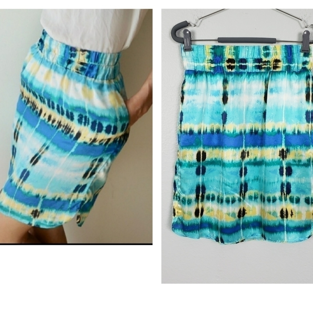 BANANA REPUBLIC 100% Silk Tie Dye Watercolor Pencil Skirt Sz 4